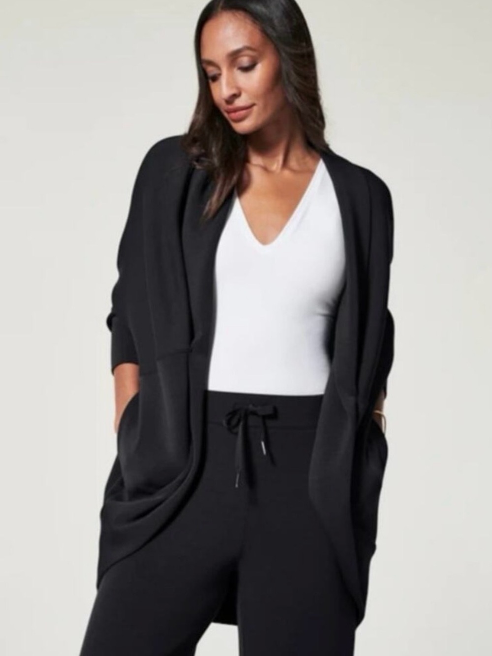 Spanx AirEssentials Cocoon Black Open-Front Women's Sweater Cardigan size M/L